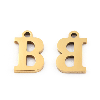 201 Stainless Steel Charms, Alphabet, Letter.B, 9x6x1mm, Hole: 1mm
