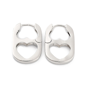 Heart Rack Plating Brass Hoop Earrings for Women, Long-Lasting Plated, Lead Free & Cadmium Free, Platinum, 29x18.5x3mm