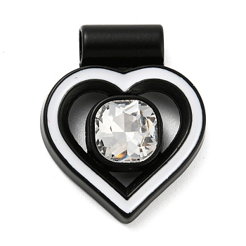 Alloy Enamel Pendants, Heart Glass Charms, Lead Free & Cadmium Free, Black, 26.5x27x7mm, Hole: 4mm