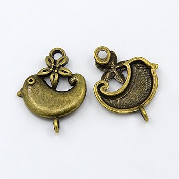 Alloy Cabochon Connector Settings, Lead Free and Cadmium Free, Bird, Antique Bronze Color, about 22mm long, 18mm wide, 2mm thick, hole: 2mm