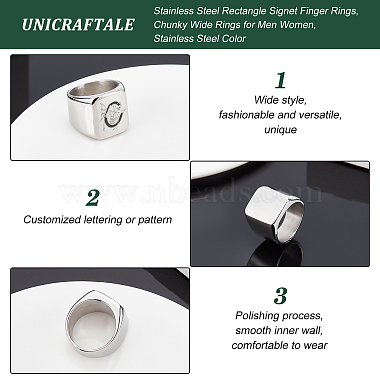 unicraftale 3шт. 3 размер 304 прямоугольные кольца-печатки из нержавеющей стали на палец(RJEW-UN0001-26P)-4