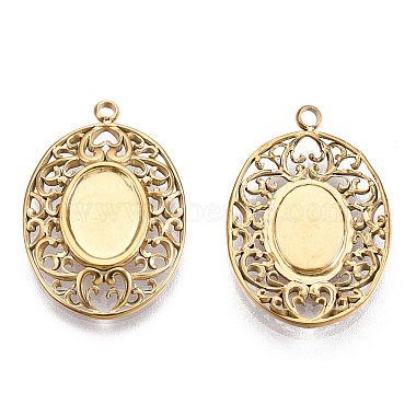 Real 14K Gold Plated Oval 304 Stainless Steel Pendants