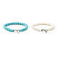 2Pcs 2 Color Tibetan Style Alloy Dolphin & Synthetic Turquoise Round Beaded Stretch Bracelets Set(BJEW-JB09895)-1