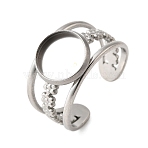 304 Stainless Steel Cuff Ring Components, Pad Ring Settings, Round, Stainless Steel Color, Tray: 10mm, Inner Diameter: 18.6mm(X-STAS-V012-01A-P)