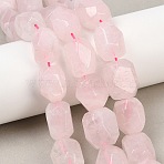 Natural Rose Quartz Beads Strands, Oval, Faceted, with Seed Beads, 13~19x11~15.5x11~14mm, Hole: 0.8~1.2mm, about 17~23pcs/strand, 15.35''~15.75''(39~40cm)(G-Z147-E08-01)