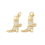 Brass Micro Pave Cubic Zirconia Pendants, Boots, Cadmium Free & Lead Free, Rack Plating, Long-Lasting Plated, with Jump Ring, Real 18K Gold Plated, 21x17x3mm, Hole: 3mm(KK-P339-14G)