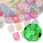 Luminous Opaque Acrylic Beads, Mixed Color, with Glitter Powder, Glow in the Dark, Cube, 8.5x9x9mm, Hole: 2mm, about 735pcs/500g(OACR-G052-11A)