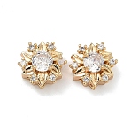 Brass Pave Cubic Zirconia Multi-Strands Links, Flower, Real 18K Gold Plated, Clear, 11.5x11.5x7.5mm, Hole: 1.5mm(KK-B172-19G-01)