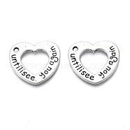 Tibetan Style Alloy Pendants, Cadmium Free & Lead Free, Heart with Word Untili See You Again, Antique Silver, 18x20x1.5mm, Hole: 1.6mm, about 560pcs/1000g(TIBEP-N008-168)