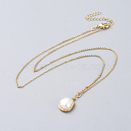 Pendants Necklaces, with Natural Baroque Pearl Keshi Pearl Beads, Brass Cable Chain and Lobster Claw Clasps, Golden, 16.73 inch(42.5cm), 1mm(NJEW-JN02570)