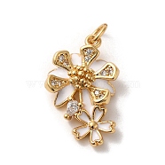 Brass Micro Pave Cubic Zirconia Pendants, with Enamel, Jump Rings, Flower, Golden, 20x13x5mm, Hole: 3.6mm(KK-K358-01C-G)