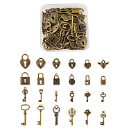 Tibetan Style Alloy Pendants, Key and Lock, Nickel Free, Antique Bronze, 6.4x6.3x2cm, 48pcs/box(TIBEP-KS0001-04AB-NF)