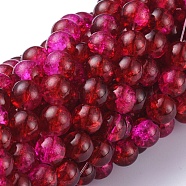 Spray Painted Crackle Glass Beads Strands, Round, Two Tone, FireBrick, 8mm, Hole: 1.3~1.6mm, about 100pcs/strand, 31.4 inch(CCG-Q002-8mm-08)