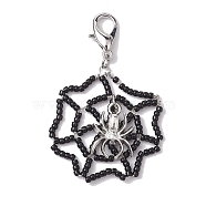 Handmade Seed Beads Keychain Pendants Decoration, with Alloy Pendants, Loom Pattern, Spider Web, Black, 3.7x3.55cm(HJEW-MZ00064)