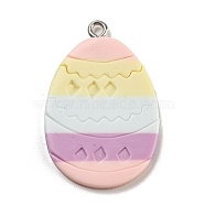 Easter Handmad Polymer Clay Pendants, with Iron Loops, Egg, Colorful, 34x22x3mm, Hole: 2mm(CLAY-E008-04P)