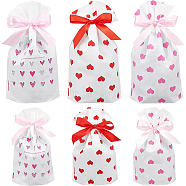 54Pcs Plastc Storage Bags, with Drawstring Ribbon, Rectangle with Heart Pattern, for Gift Packaging, Mixed Color, 175~235x119~149x0.5~1mm(ABAG-BC0001-30)