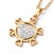 Crystal Rhinestone Heart Snowflake Pendant Necklace with Vacuum Plating 304 Stainless Steel Chains for Women, Golden, 17.52 inch(44.5cm)(NJEW-E014-23G)