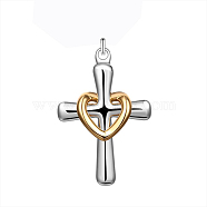 Brass Heart and Cross Pendants, Silver & Golden, 35x24mm(KK-BB11621)