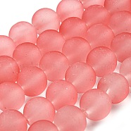 Transparent Glass Bead Strands, Frosted, Round, Salmon, 10mm, Hole: 1.3~1.6mm, about 80pcs/strand, 31.4 inch(GLAA-S031-10mm-24)