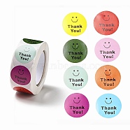 Round Dot Paper Thank You Stickers Roll, Smiling Face Self-Adhesive Gift Tags, for Seal Top Decoration, Mixed Color, 66x27mm, Stickers: 25mm in diamerer, 500pcs/roll(X-DIY-D078-12)