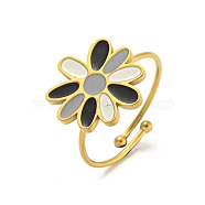 Adjustable 304 Stainless Steel Rings, with Enamel for Woman, Flower, Inner Diameter: 18mm(RJEW-B058-02G-02)