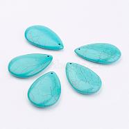 Natural Gemstone Big Pendants, Howlite, Dyed, teardrop, Turquoise, 53x34x10mm, Hole: 2mm(X-G-E020-11)