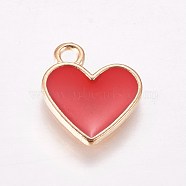 Alloy Enamel Charms, Heart, Light Gold, Red, 13x11.5x1.6mm, Hole: 1.6mm(PALLOY-F248-061LG-03)