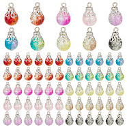 100Pcs 10 Color Crackle Glass Charms, with Iron Findings, Round, Platinum, 17x10mm, Hole: 1.8mm, 10Pcs/color(PALLOY-AB00224)