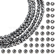 2 Strands Non-magnetic Synthetic Hematite Beads Strands, Faceted Round, 3mm, Hole: 0.8mm, about 136pcs/strand, 16 inch(G-AR0005-90)