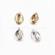 Electroplated Shell Pendants, Cowrie Shells, Mixed Color, 20~30x12~18x7~12mm, Hole: 3mm(BSHE-E024-02)