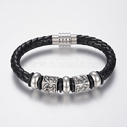 Braided Leather Cord Bracelets, with 304 Stainless Steel Findings and Magnetic Clasps, Black, 8-5/8 inch(220mm), 20x11.5mm(BJEW-H560-23)