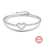 925 Sterling Silver Heart and Cubic Zirconia Inlaid Bracelets for Women, Platinum, 5-1/8 inch(13cm)(LK7425-3)