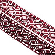 Ethnic Style Embroidery Polyester Ribbons, Jacquard Ribbon, Garment Accessories, Rhombus Pattern, Dark Red, 1-1/4 inch(31.5mm), about 50.00 Yards(45.72m)/Roll(SRIB-WH0011-018)