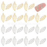 304 Stainless Steel Charms, Leaf, Golden & Stainless Steel Color, 13x5.5x0.3mm, Hole: 1mm, 120pcs/box(STAS-UN0017-93)