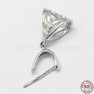 Rhodium Plated 925 Sterling Silver Pendant Bails, Ice Pick & Pinch Bails, Platinum, 16.5x7.5mm, Hole: 4x6mm, Pin: 0.5mm(STER-A102-005P)