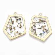 Epoxy Resin Pendants, with Shell Inside and Alloy Findings, Nuggets, Matte Gold Color, 38.5x30.5x2mm, Hole: 2mm(RESI-S365-05)