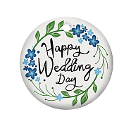 Handmade Porcelain Pendants, Flat Round Word Happy Wedding Day, Royal Blue, 75x2mm(PORC-WH0005-019)