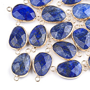 Natural Lapis Lazuli Links connectors, with Brass Findings, Faceted, teardrop, Golden, 27.5x14.5~15x6~6.5mm, Hole: 2mm(X-G-S344-02C)