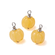 Opaque Resin Vegetable Pendants, Autumn Pumpkin Charms with 304 Stainless Steel Loops, Yellow, 19x13x13mm, Hole: 3mm(PALLOY-JF02766-02)