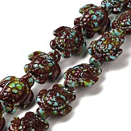 Synthetic Turquoise Dyed Beads Strands, Fuel Injection Effect, Sea Turtle, Coconut Brown, 17~18x14~14.5x7mm, Hole: 1.6mm, about 22~23pcs/strand, 14.96''~15.35''(38~39cm)(G-P507-05I)