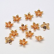 5-Petal Flower Brass Bead Caps, Cadmium Free & Nickel Free & Lead Free, Real 18K Gold Plated, 14x6mm, Hole: 1mm(KK-L137-08G-NR)
