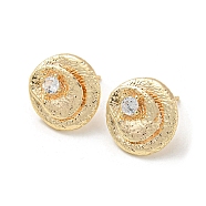 Brass with Glass Twist Flat Round Stud Earrings Findings, with Loops, Real 18K Gold Plated, 14x14.5mm, Hole: 1.2mm, Pin: 11x0.7mm(KK-K351-20G)