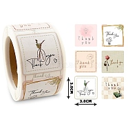6 Style Thank You Stickers Roll, Square Paper Animal Pattern Adhesive Labels, Decorative Sealing Stickers for Christmas Gifts, Wedding, Party, Floral Pattern, 30x30mm, 300pcs/roll(STIC-PW0006-028A)
