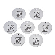 304 Stainless Steel Charms, Laser Cut, Designed Letter Engraved, Flat Round, Stainless Steel Color, Letter.Z, 14x1mm, Hole: 1.2mm(STAS-T059-26P-Z)