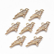 Brass Micro Pave Cubic Zirconia Pendants, Light Gold, Long-Lasting Plated, Cadmium Free & Lead Free, Bird, Clear, 23.5x12x3.5mm, Hole: 1.8mm(KK-S359-033-RS)