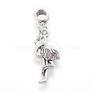 Alloy European Dangle Charms, Large Hole Pendants, with Iron Ring, Flamingo, Antique Silver, 41mm, Hole: 5mm, 29x12x3mm(PALLOY-JF00358)