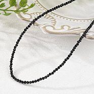 Natural Black Spinel Beaded Necklaces, with Brass Lobster Claw Clasps, Faceted Round Beads, 15.75 inch~16.14 inch(40~41cm)x2mm(NJEW-K114-A-A20)