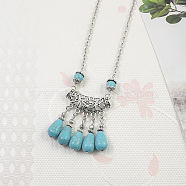 Yunnan Ethnic Style Miao Silver Pave Turquoise Pendant Necklaces Tibetan Nepalese Jewelry, Turquoise(LV1527-7)