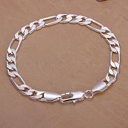 Unisex Brass Figaro Chain Bracelets, with Lobster Clasps, Silver Color Plated, 200x8mm(BJEW-BB12563)