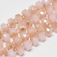Electroplate Glass Beads Strands, Imitation Jade Glass, Rainbow Plated, Faceted, Flat Round, PeachPuff, 7~8x5mm, Hole: 1mm, about 80pcs/strand, 21.26 inch(EGLA-Q083-8mm-C03)
